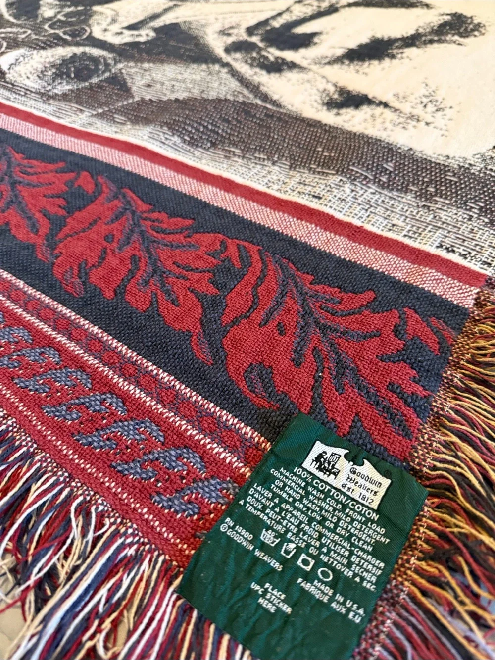 Vintage Cottagecore 100% Thick Cotton Tapestry Style Fringed Throw, 65”x48”